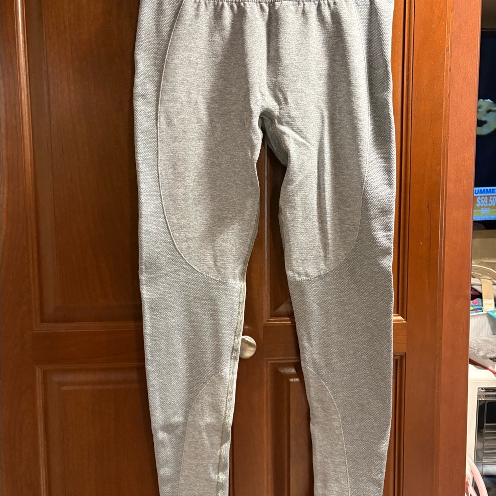 Gymshark Gray Leggings with Purple Waistband